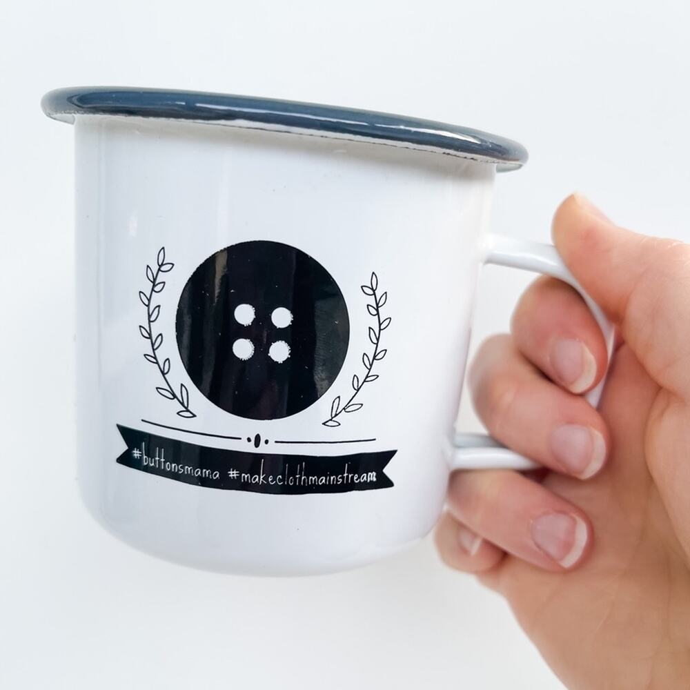 Buttons Cloth Diaper Coffee Mug Tin Style Cup Non Ceramic Preowned